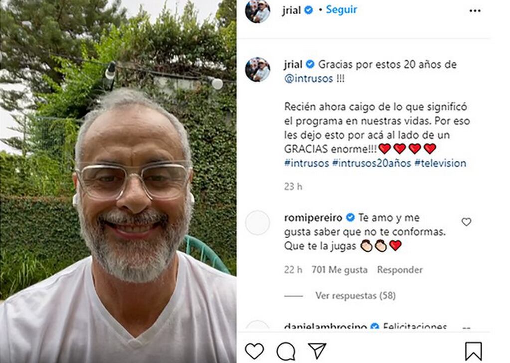 Jorge Rial y el mensaje de apoyo de su mujer, Romina Pereiro
