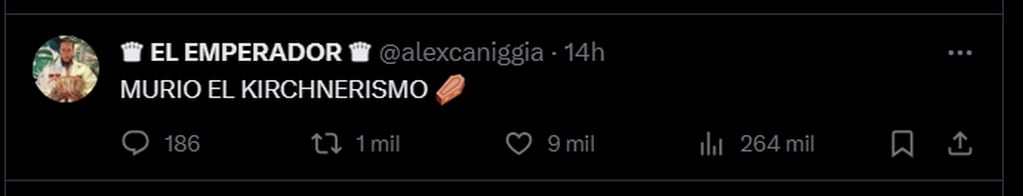 Alex Caniggia se pronunció a favor de Milei y en contra de las redes sociales