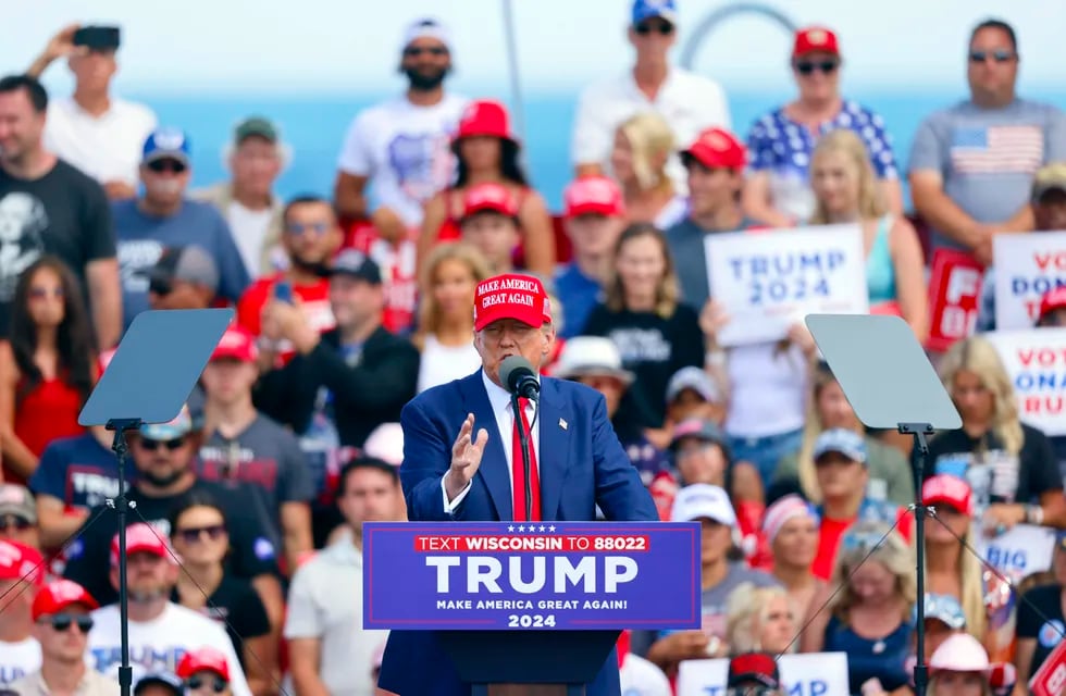 El expresidente Donald Trump durante un acto de campaña, el martes 18 de junio de 2024, en Racine, Wisconsin. (AP Foto/Jeffrey Phelps)