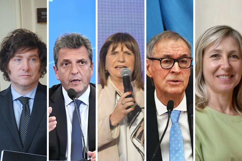 Los cinco candidatos a presidente de Argentina.