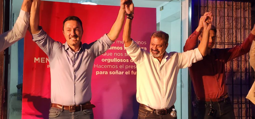 Luis Petri junto a Oscar Sagás, su ex precandidato a intendente en Godoy Cruz y hoy funcionario nacional.