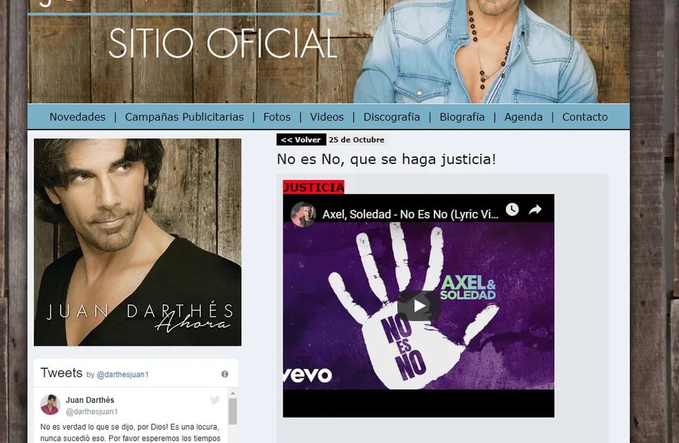Hackearon la página oficial de Juan Darthés: "No es no, que se haga Justicia"