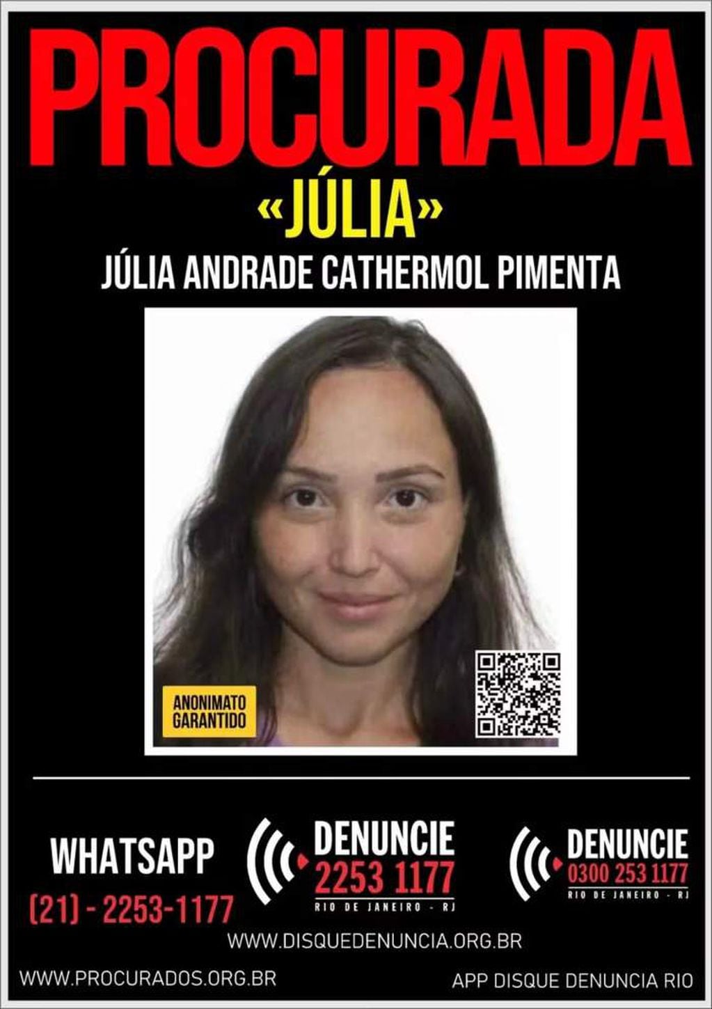 Júlia Andrade Cathermol Pimenta está prófuga de la Justicia de Brasil. Foto: Radio Sudamericana