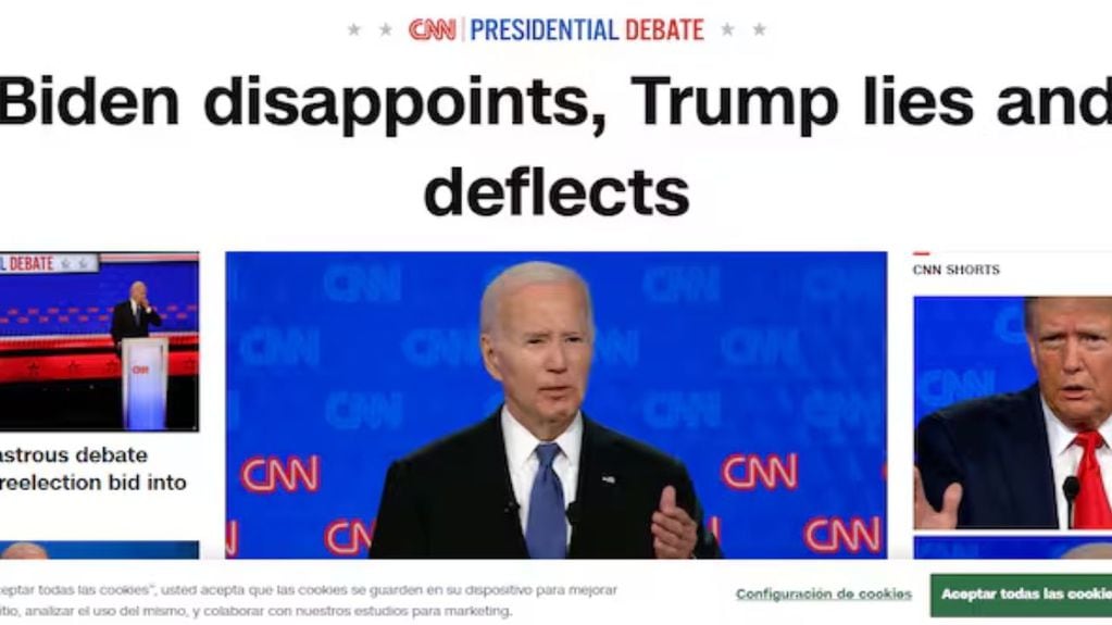 Portada de CNN. Los titulares de la prensa estadounidense tras el debate presidencial de cara a las elecciones / Gentileza La Nación