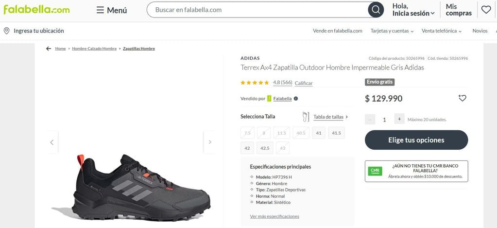 Cuánto salen las zapatillas Adidas Terrex en Chile.