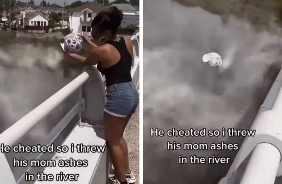 Mujer tiró las cenizas de su suegra a un río porque descubrió que su novio le era infiel. / Foto: captura de video.