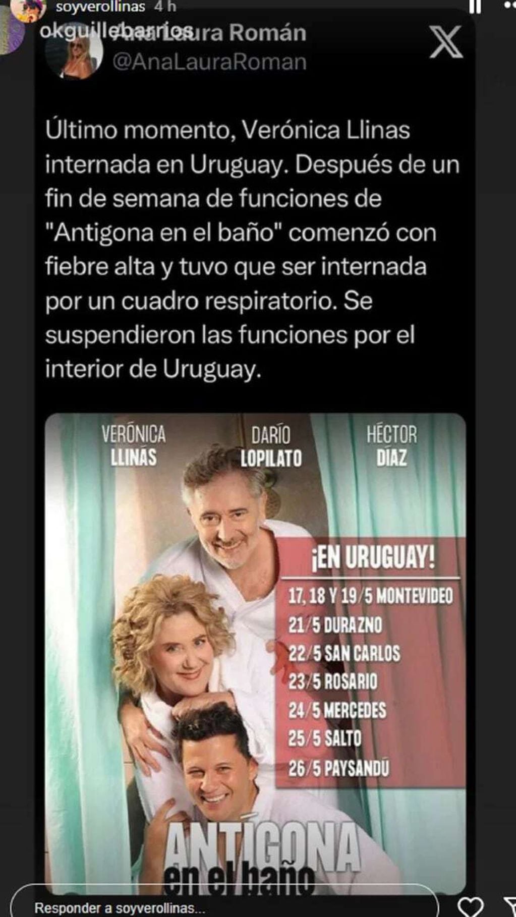 Verónica Llinás fue internada en Uruguay. / WEB
