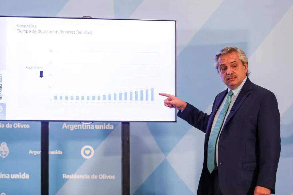 Alberto Fernández comenzó la conferencia mostrando las cifras de contagios del país en comparación a los de la región Presidencia