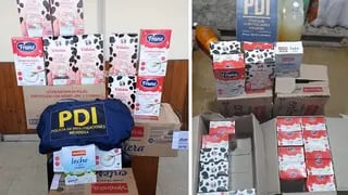 Secuestraron 40 cajas de leche que había enviado Nación y eran vendidas en un comercio de Guaymallén. | Foto: Ministerio de Seguridad y Justicia