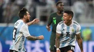  Leo Messi y Marcos Rojo, los goleadores argentinos. / AFP 