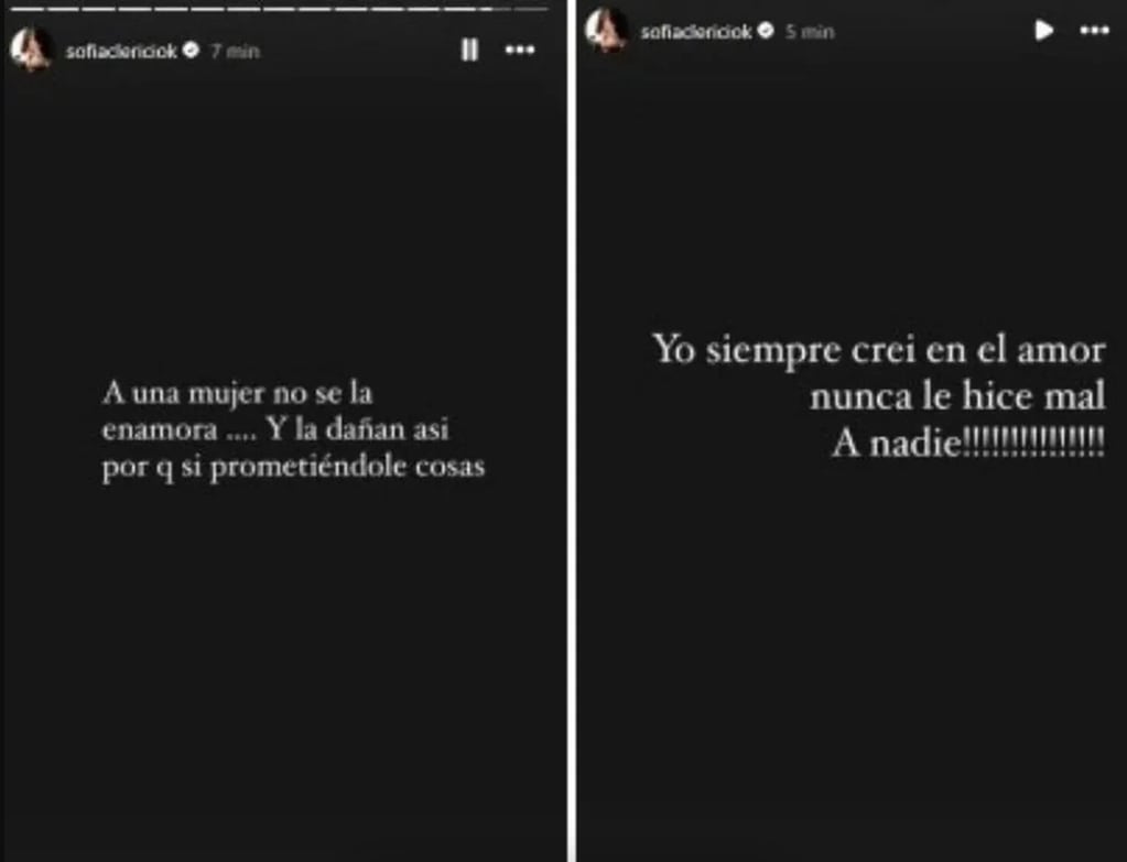 Las historias que Sofía Clerici subió después de que los medios replicaran sus historias con Martín Insaurralde. (Foto: captura de pantalla)