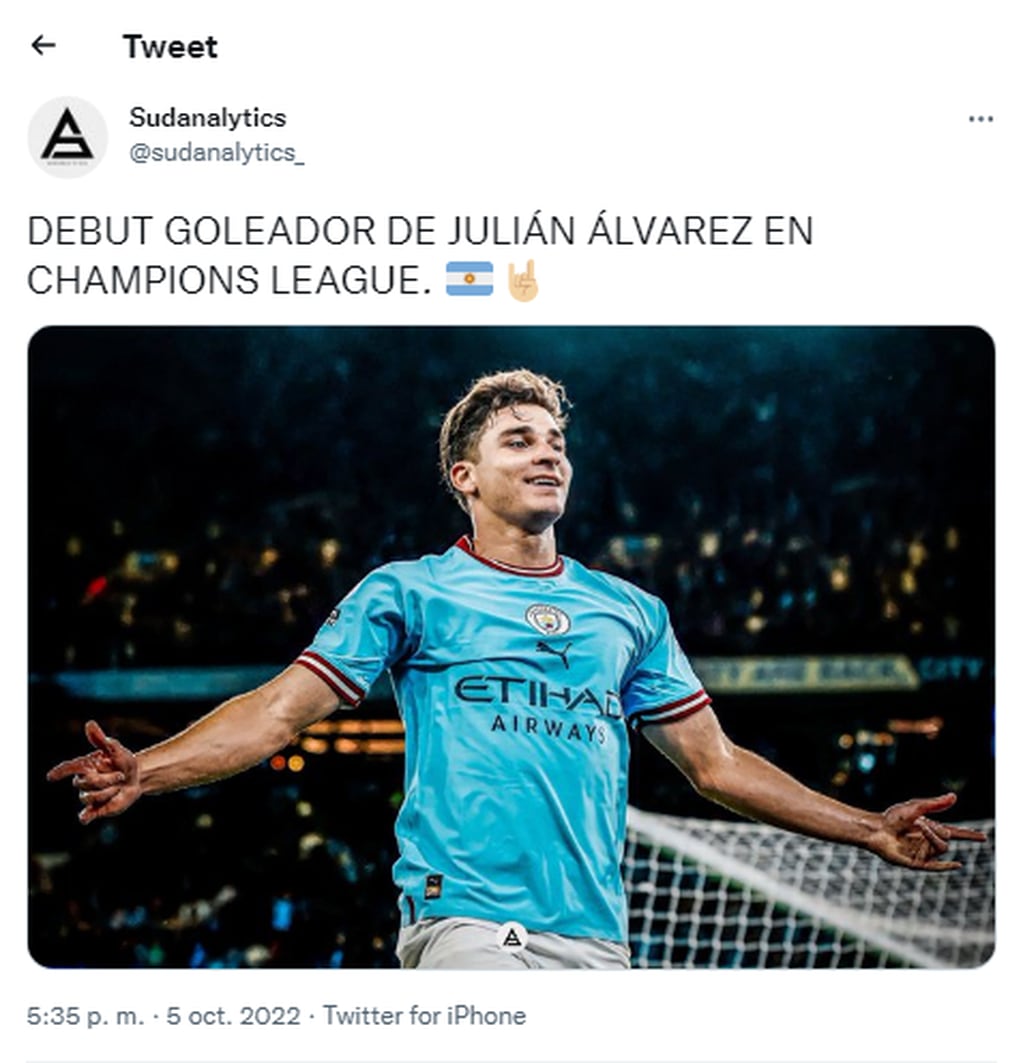 Julian Alvarez conviritó su primer gol oficial en la Champions League. / Gentileza.