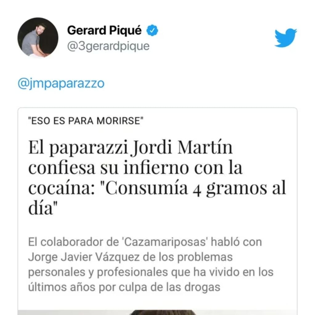 Gerard Piqué atacó en redes sociales a Jordi Martin