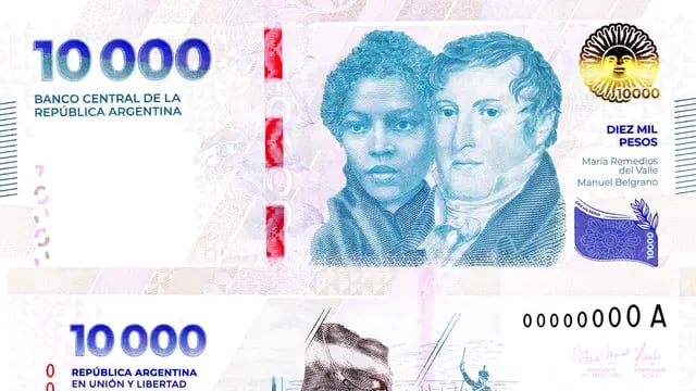 El nuevo billete de $10.000 con Manuel Belgrano y María Remedios del Valle