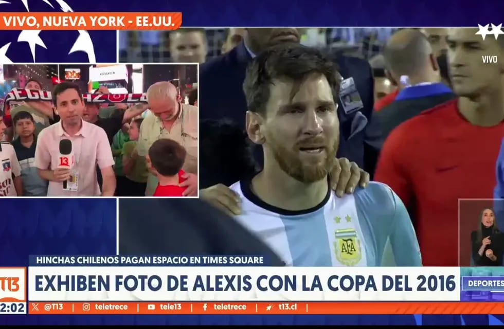 Hinchas chilenos pagaron para proyectar foto de Alexis Sánchez y Messi llorando en Times Square (T13)