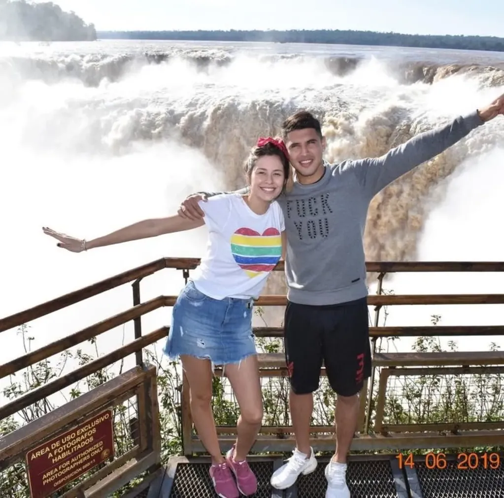 Yesica Frías y Exequiel Palacios en un viaje que hicieron juntos en el 2019.
