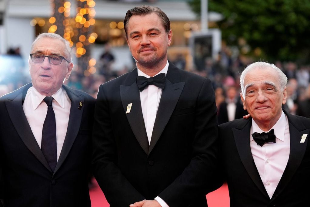 Robert De Niro, Leonardo Di Caprio y Martin Scorsese presentaron "Killers of the Flowers Moon" en el Festival Cannes 2023 (Foto: Scott Garfitt/Invision/AP)