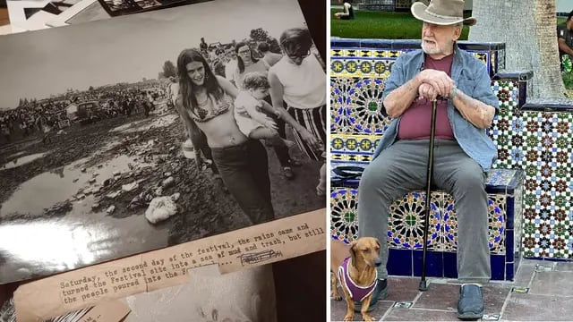 Ken Feil en el final de su vida, en un banco de la plaza España. Años antes había retratado el festival de Woodstock. | Fotos: Gentileza