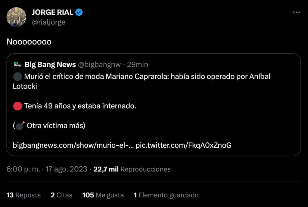 La reacción de Jorge Rial al enterarse de la muerte de Mariano Caprarola. (Foto: Captura de pantalla)