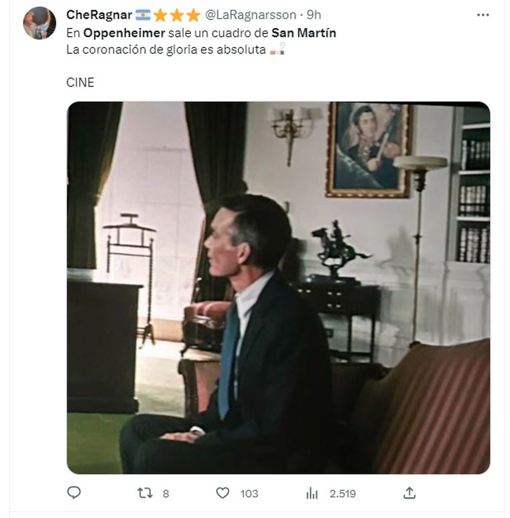Memes por el cameo de San Martín en la película "Oppenheimer" (2023) / Twitter