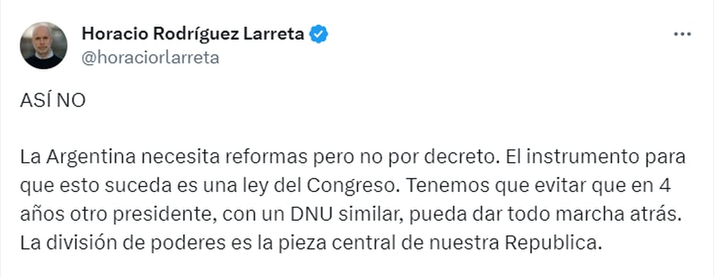 Macri pidió "respaldo total" al DNU de Milei y Larreta criticó la medida - X