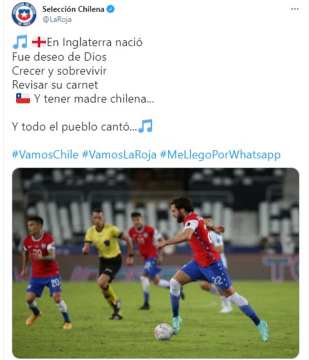 La cuenta de la selección de Chile usó el tema 'La mando de Dios' para una dedicatoria que no pasó desapercibida para los argentinos.