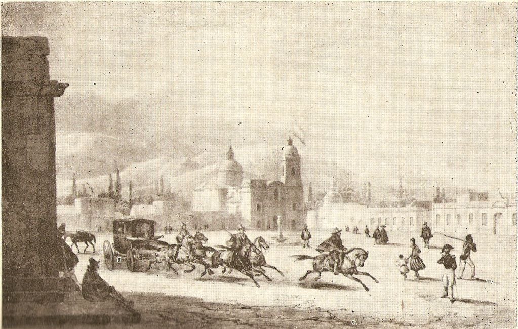 Plaza de Mendoza. Litografía de Touane, circa 1826.