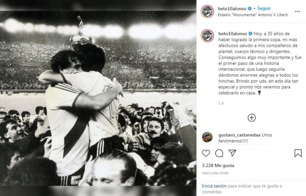 El Beto Alonso recordó el aniversario número 35 de la primera Copa Libertadores de River Plate. / Gentileza.