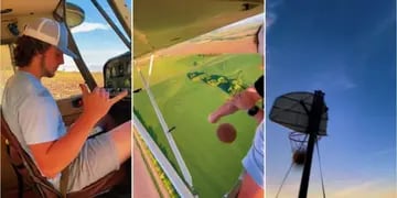 Lograron encestar una pelota de basket desde una avioneta a  a más de 300 metros de altura
