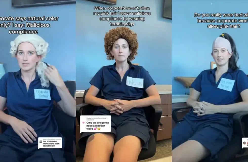 Emily Benschoter es una joven de 29 años oriunda de Georgia y le prohibieron acudir a su empleo con el pelo de color rosa. Gentileza: 20 minutos.