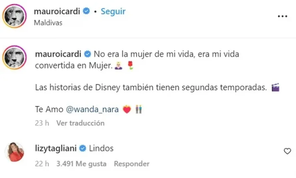 El comentario de Lizy Tagliani apoyando a Wanda y Mauro.