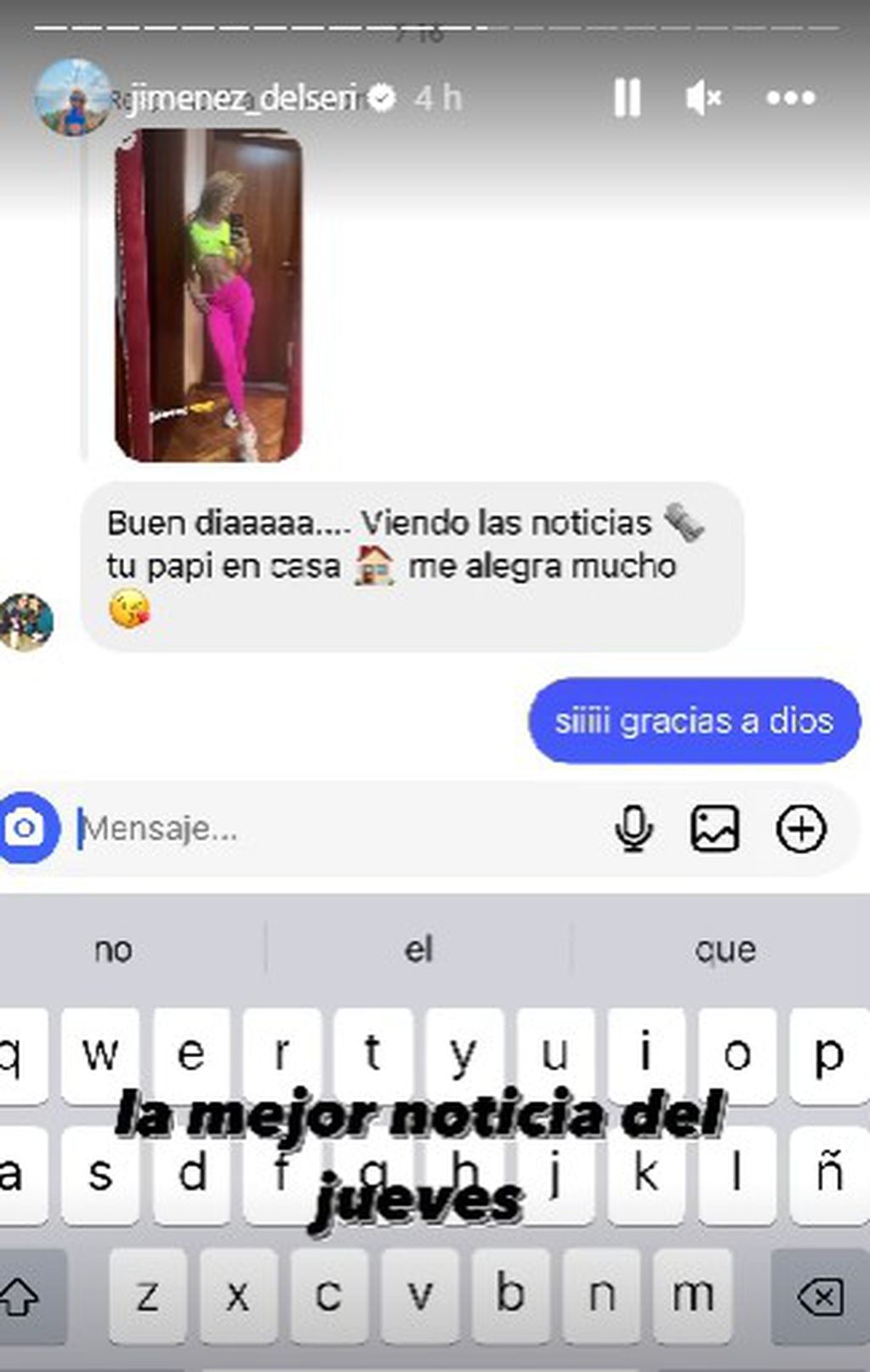 El mensaje de la hija de Carlos Jiménez en Instagram.