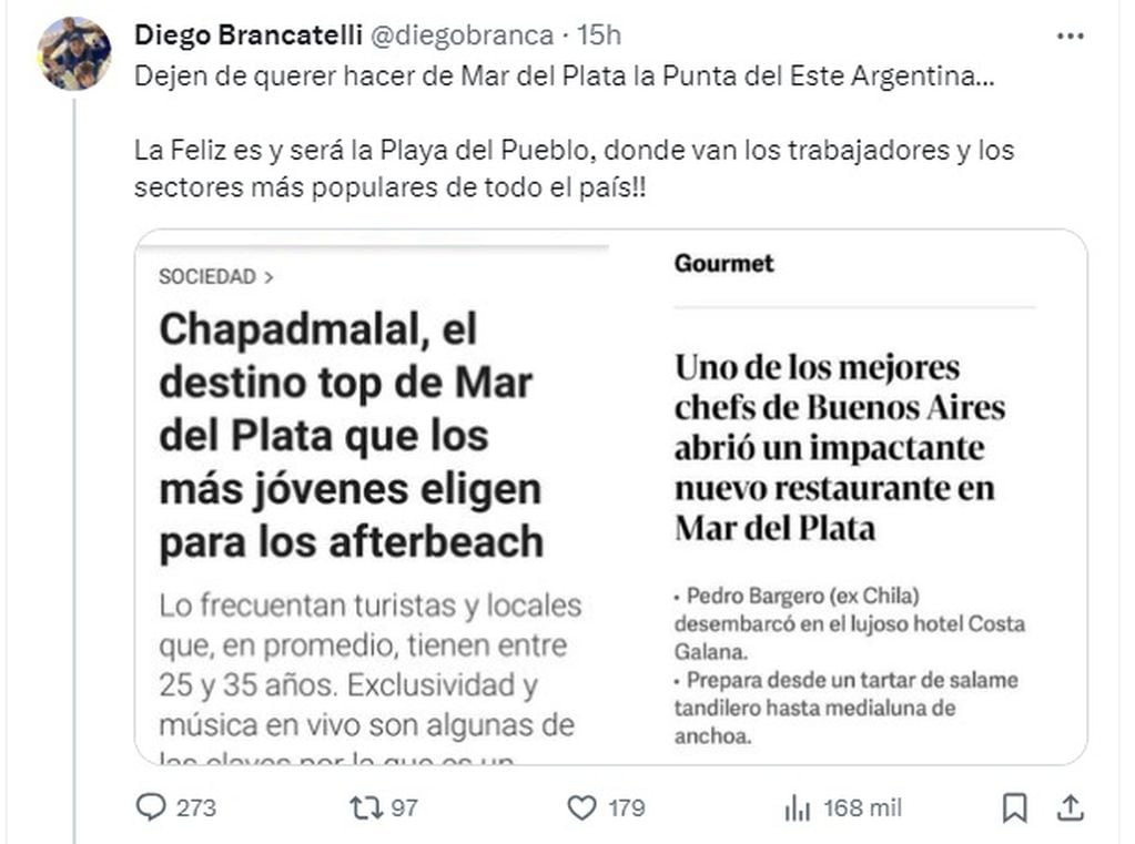 Diego Brancatelli se queja de que Mar del Plata tenga opciones "top" y lo ubicaron con sus vacaciones en el exterior (X)