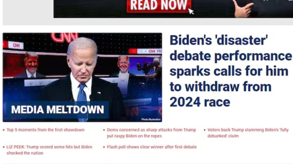 Portada de Fox News. Los titulares de la prensa estadounidense tras el debate presidencial de cara a las elecciones / Gentileza La Nación