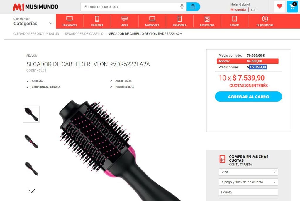 Este es el precio en Argentina del cepillo secador de pelo Revlon.