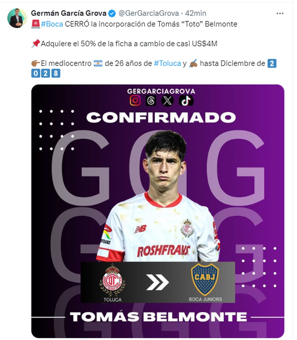 Boca cerró la incorporación de Belmonte