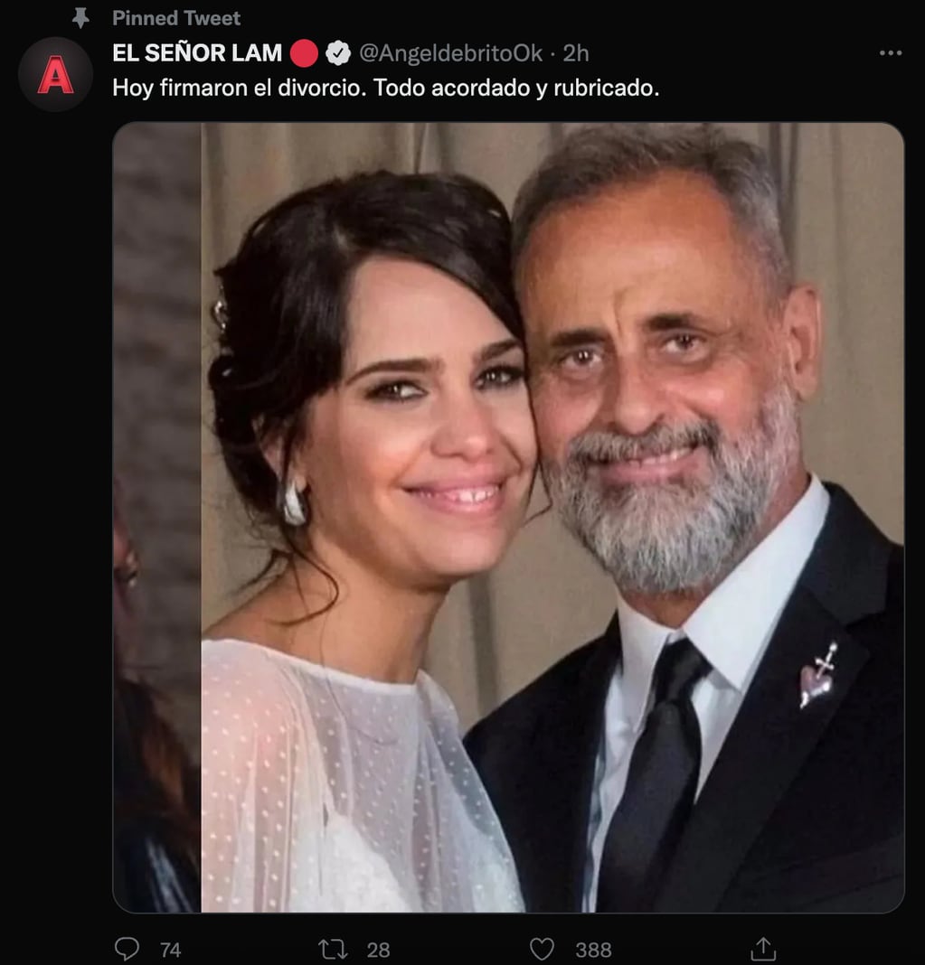 El tuit de Ángel de Brito sobre el divorcio de Jorge Rial y Romina Pereiro.