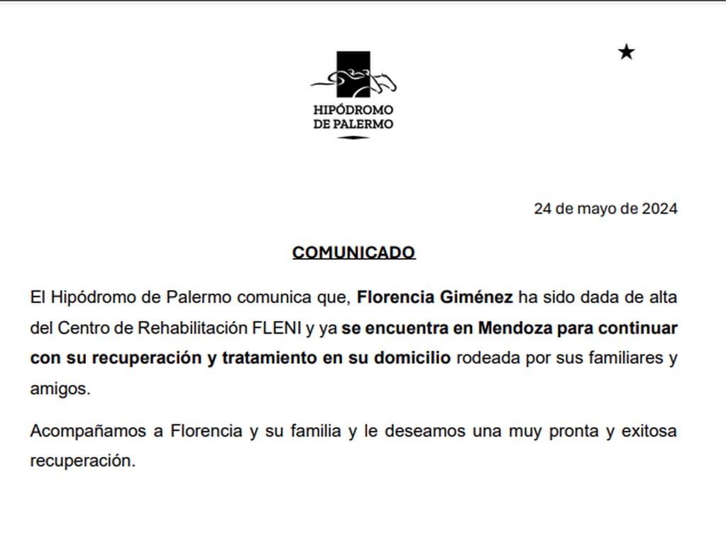 El comunicado que brindó el Hipódromo de Palermo hoy.