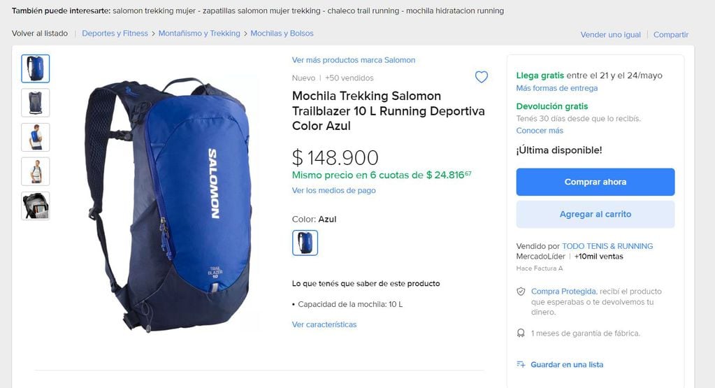 En Argentina, la mochila de senderismo Trailblazaer de la marca Salomon sale casi el triple más cara que en Chile.