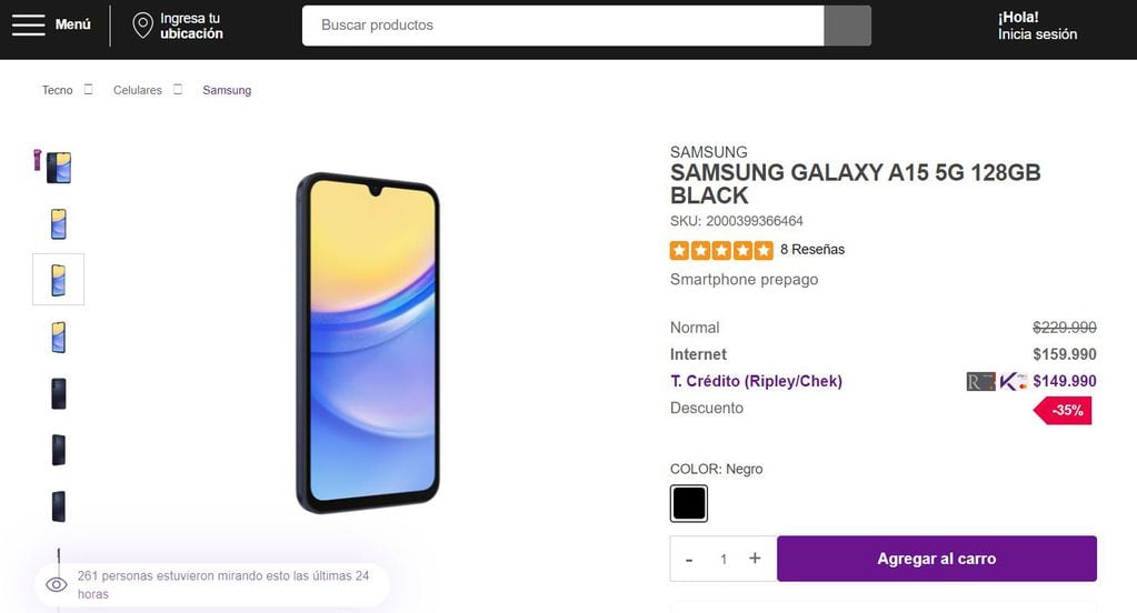 Esto sale un Samsung Galaxy A15 en Chile.