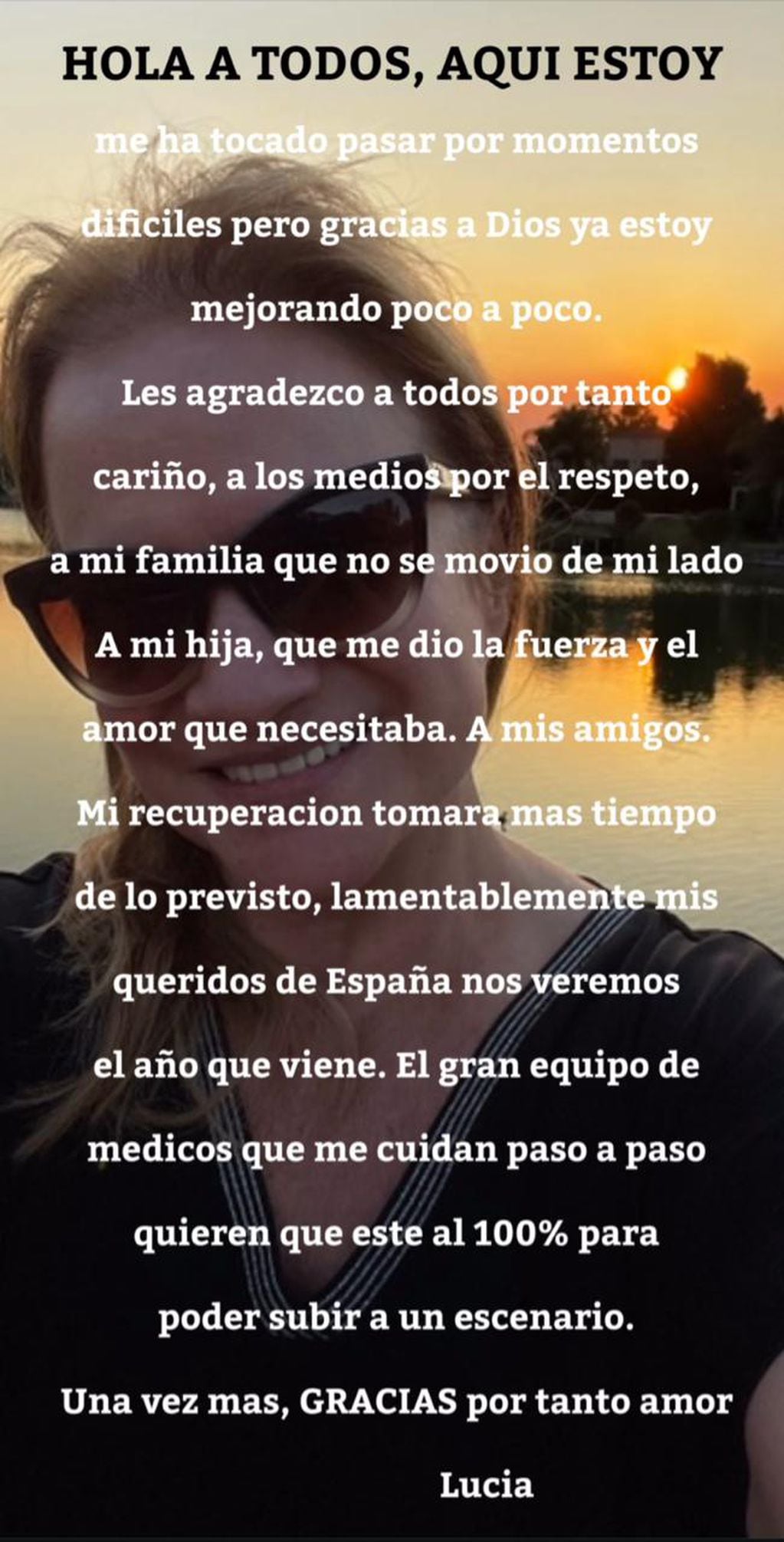El mensaje con el que Lucía Galán reapareció en sus redes. Captura del video.