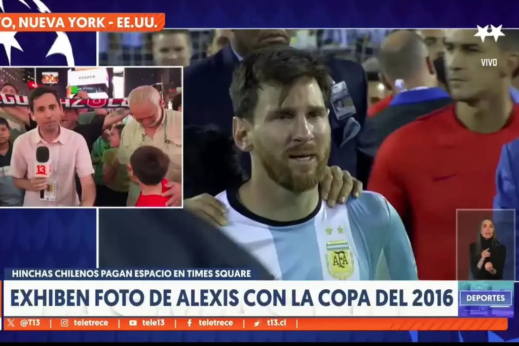 Hinchas chilenos pagaron para proyectar foto de Alexis Sánchez y Messi llorando en Times Square