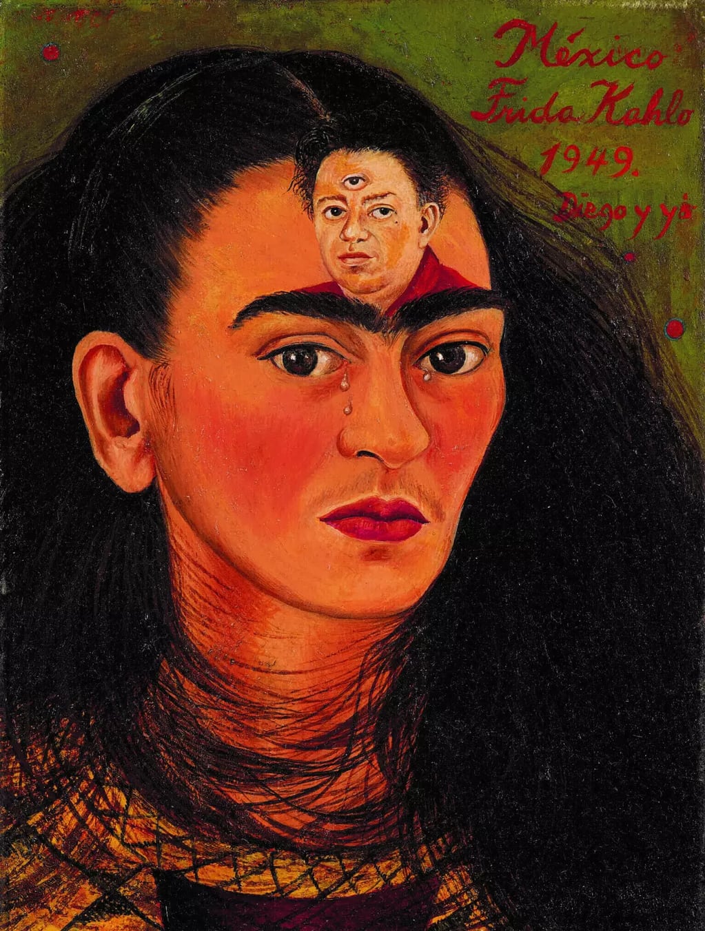 Diego y yo, pintura de Frida Kahlo en la que se autorretrata con la imagen de su amado Diego Rivera en la frente.