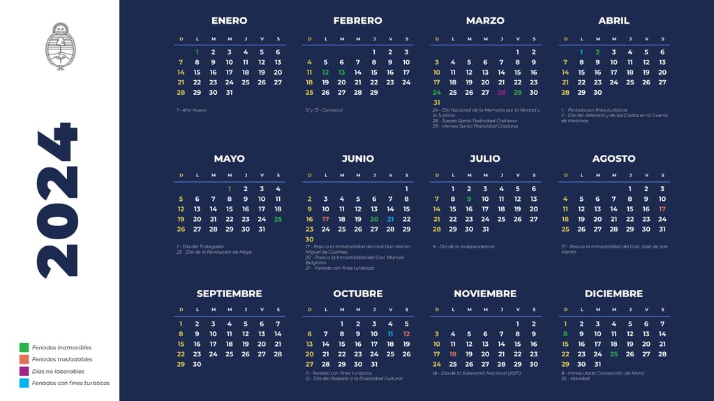 Calendario oficial de feriados y fines de semana largo 2024 (Ministerio del Interior)