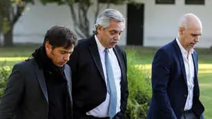 Axel Kicillof, Alberto Fernández y Horacio Rodríguez Larreta juntos, en una de las imágenes de los últimos tiempos. (Presidencia)