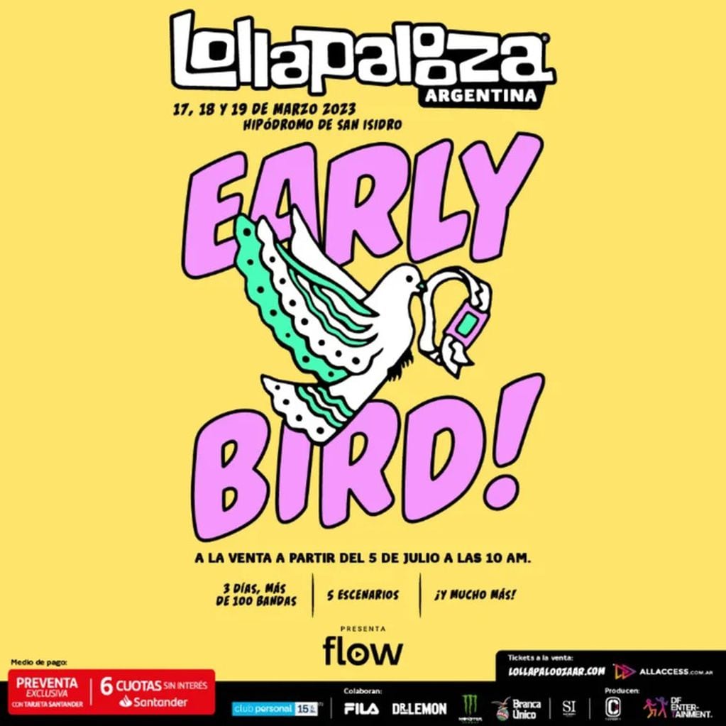 Lollapalooza Argentina 2023: Early Bird desde el 5 de julio a las 10 am (DF Entertainment)