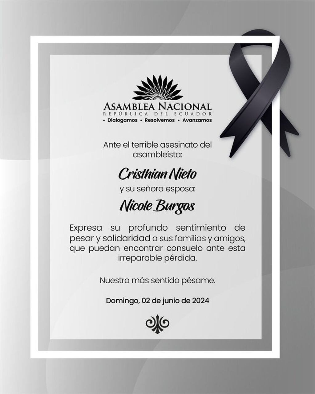 Comunicado de la Asamblea Nacional. Imagen: X / @AsambleaEcuador