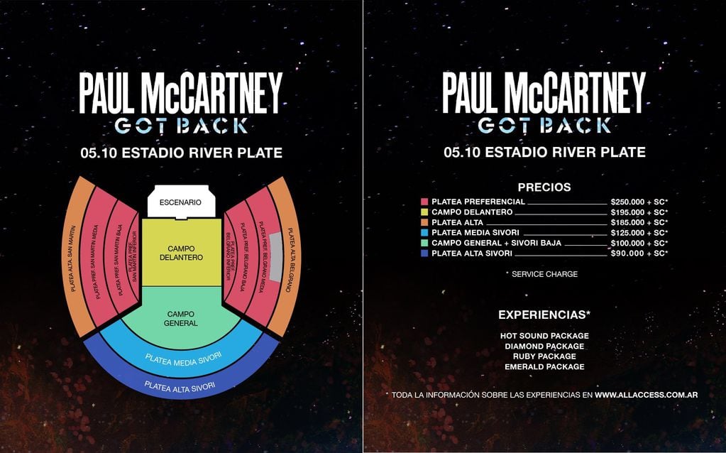 Precios de entradas para Paul McCartney en River 2024 (DF)