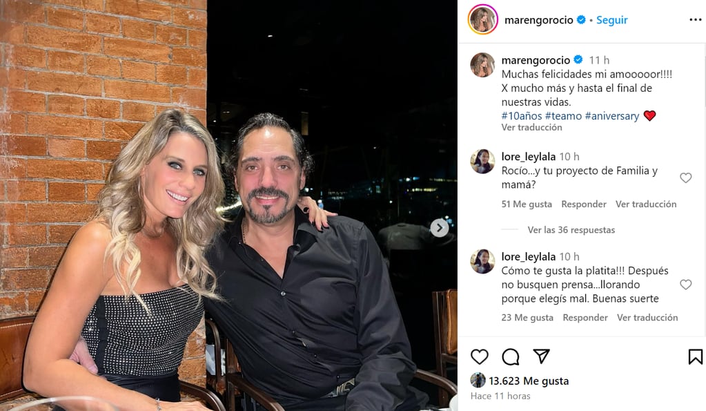 Rocío Marengo y Eduardo Fort celebraron sus 10 años juntos. (Instagram Rocío Marengo)