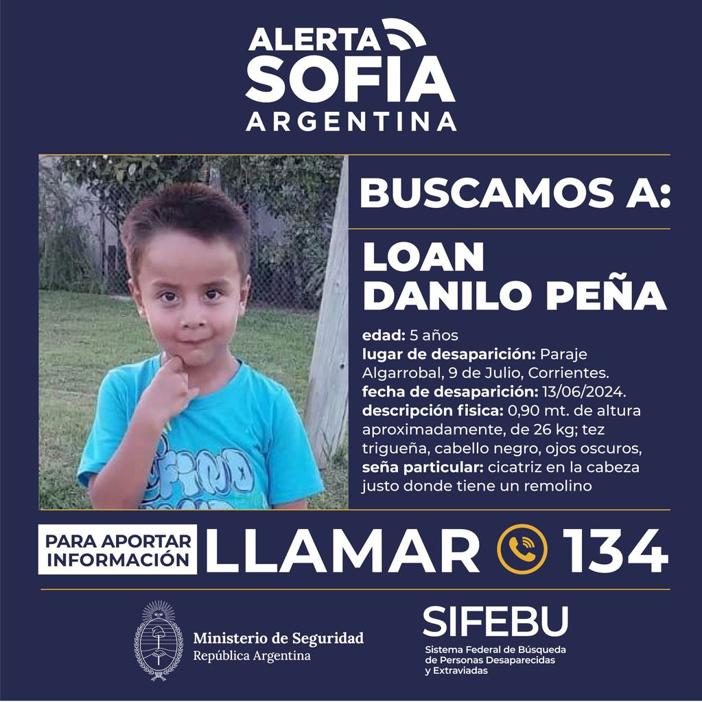Loan tiene 5 años y desapareció este jueves en un paraje rural de Corrientes. (Foto: Diario El Libertador)